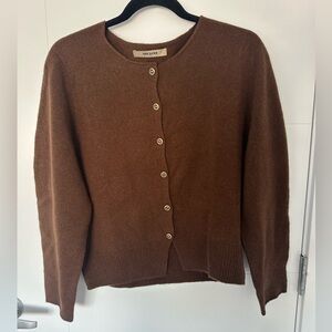 Ian Deur 100% Wool Cardigan Brown Button Front Sweater Cozy Classic